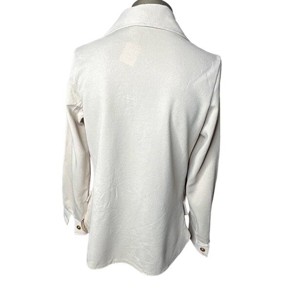 Vintage 70's NPC Fashions Moleskin/Polyester Button Up Blouse Beige Indie Retro - Picture 2 of 6